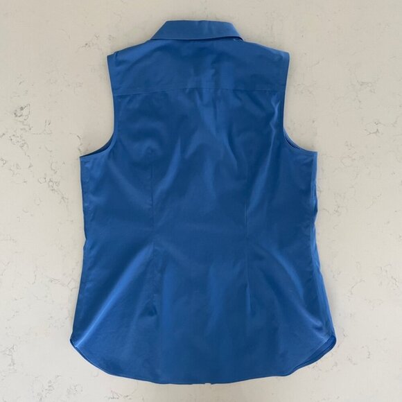 Talbots Wrinkle Resistant Slvless Button Down Collared Cotton Shirt Blue Sz 4 - Picture 7 of 11